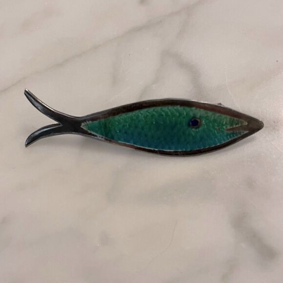 Vintage Taxco Mexico 925 Silver Enamel Fish Pin Brooch - Picture 1 of 3
